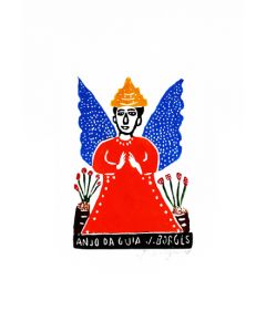 Xilogravura Anjo da Guia Laranja by J. Borges (33 cm x 24 cm)