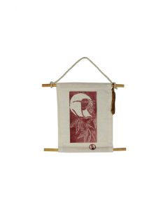 Xilogravura em Tecido Beija-Flor Vermelho- Sika (21 cm x 17 cm )