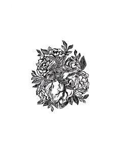 Xilogravura Coração Preto com Rosas by Catarina Dantas "Mangarataia" (26 cm x 22 cm)