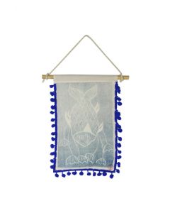 Xilogravura em Tecido Peixe Azul Claro- Sika (34 cm x 22 cm)