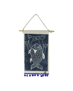 Xilogravura em Tecido Peixe Azul Escuro- Sika (34 cm x 22 cm)