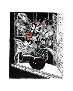 Xilogravura Flores na Janela by Rafael Cão (66 cm x 50 cm)