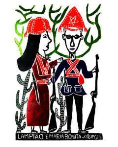 Xilogravura by J. Borges - Lampião e Maria Bonita Colorida (Tamanho 66 x 48 cm)