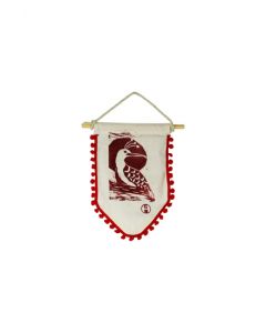Xilogravura em Tecido Seriema Vermelha- Sika (24 cm x 17 cm)